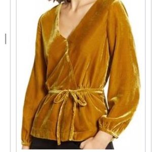 NWT Mustard/gold Jcrew velvet top. Tie string